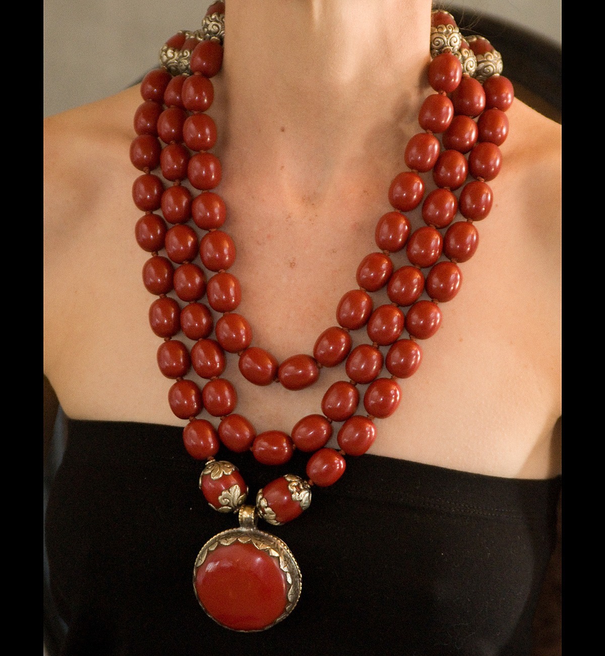 red copal pendant necklace silver